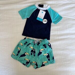 NWT Snapper Rock UPF 50+‎ Swim Set Toucan Print Rash Guard & Shorts 3-6 Months